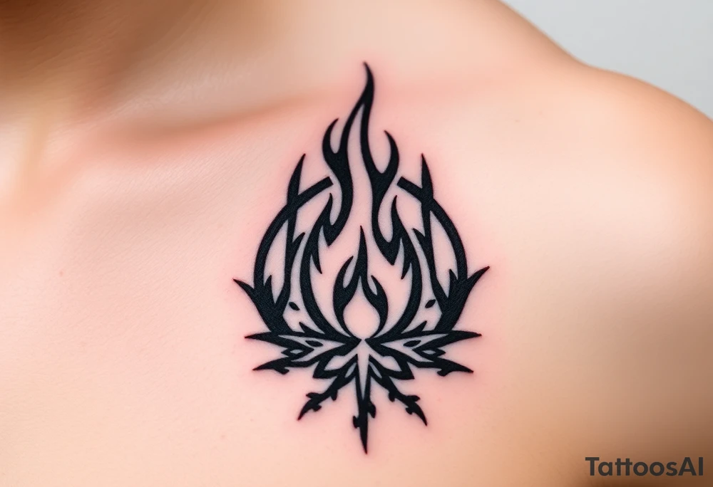 a flame imprisoned in a roots circle tattoo idea