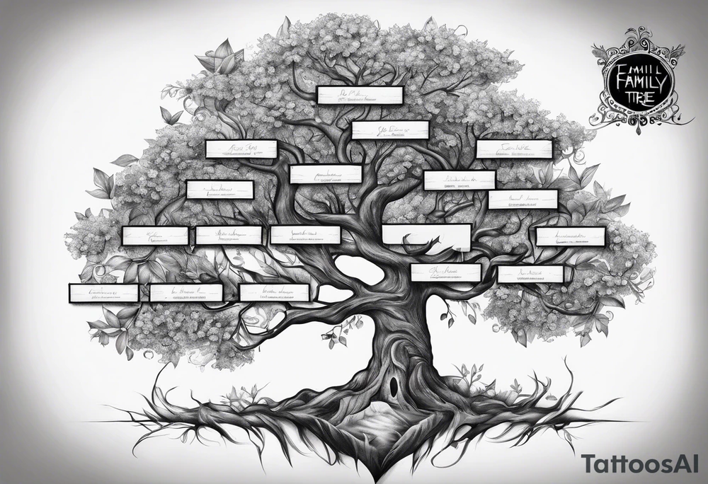 Family tree with the names Kyle Peter Lori tattoo idea