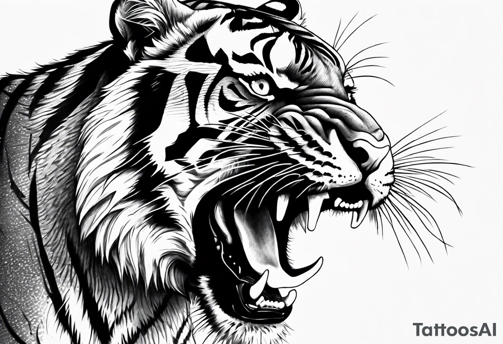 Realistic tiger roaring tattoo idea