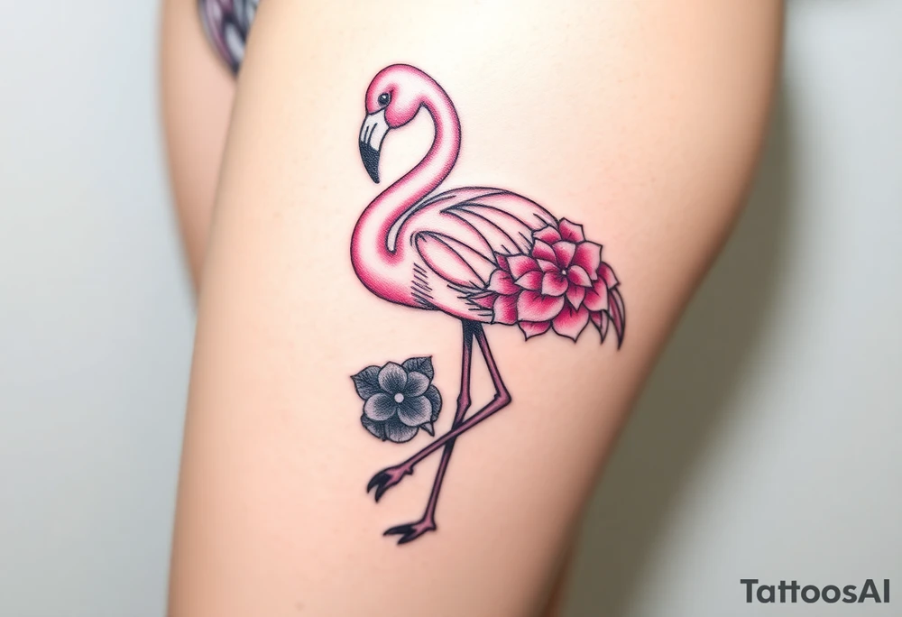Flamingo made of hydrangea tattoo idea
