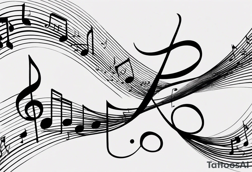 Simple minimalist tattoo in the style of line art depicting musical notes in the letters “l” and “r” tattoo idea