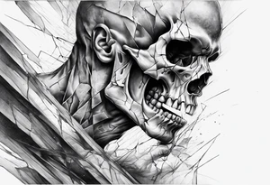 extreme chronic joint pain breaking through skin on arm sorrow sad broken tissue realistic fragmented scream skull man tattoo idea