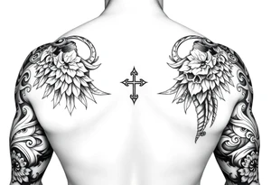 Full sleeve with Sicilian and tribal aesthetics tattoo idea