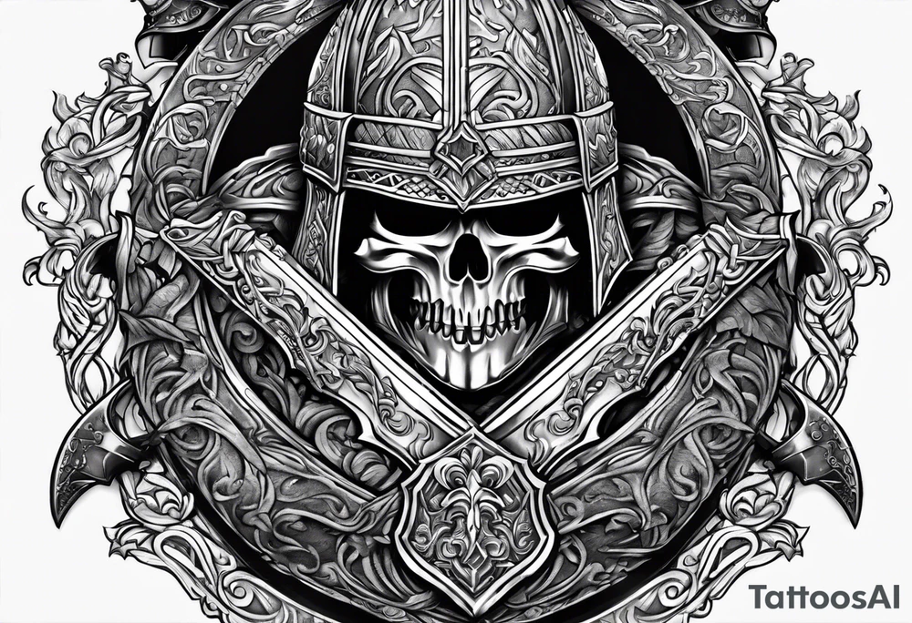 Valhalla sword shield axe armour tattoo idea