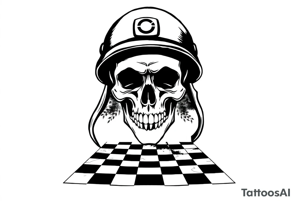 soldier skull with checkered floor tattoo idea