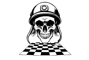 soldier skull with checkered floor tattoo idea