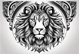 arm sleeve. for a man. tribal tattoo style, symmetric, white background. Include a realistic lion tattoo idea