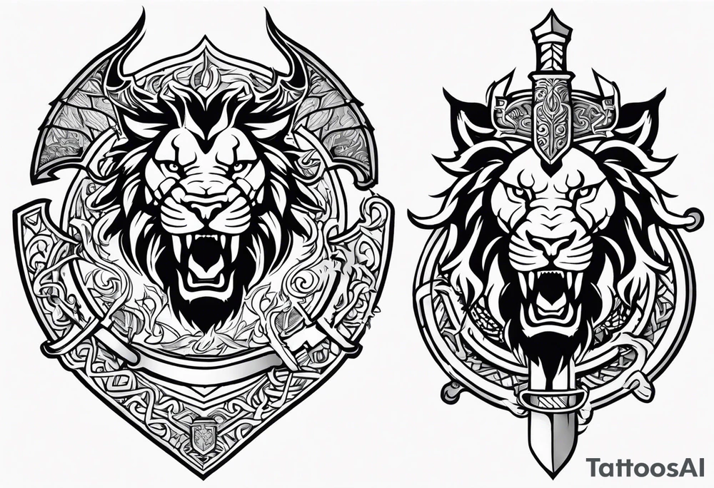 Valhalla sword shield dragon lion tattoo idea