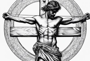 Crucified man in rom
an numerals circle tattoo idea