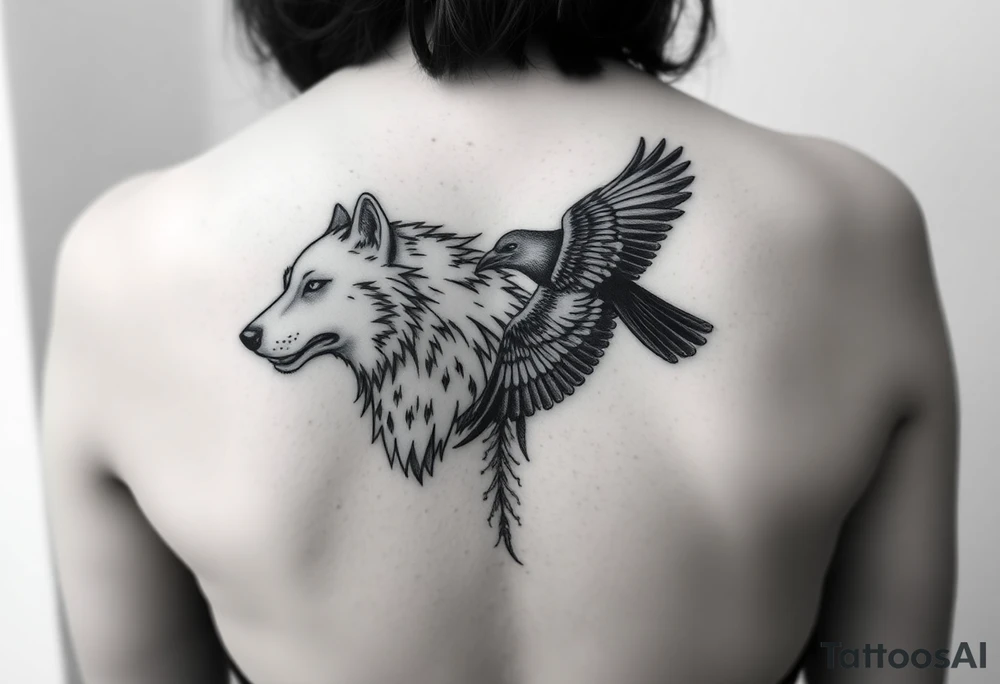 Wolf and raven tattoo idea