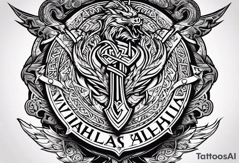 Viking sword Valhalla shield dragon tattoo idea
