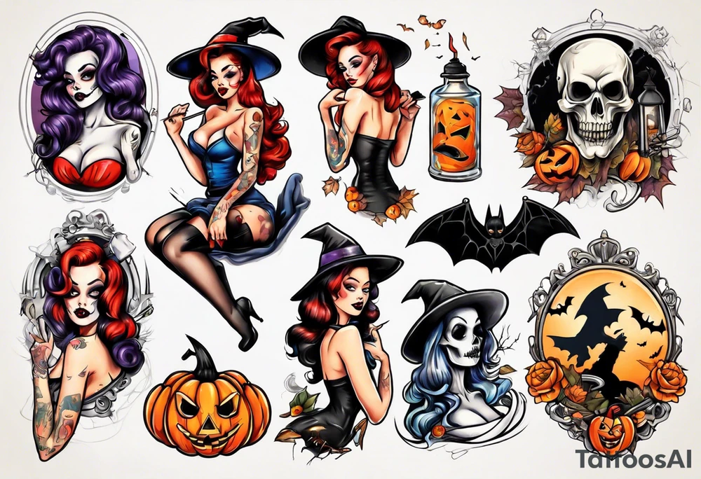 halloween pin up tattoo idea
