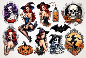 halloween pin up tattoo idea