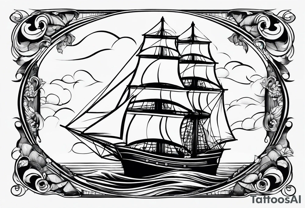 front bow sails with lighthouse on board tattoo idea