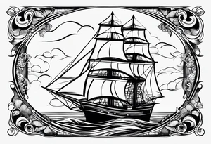 front bow sails with lighthouse on board tattoo idea