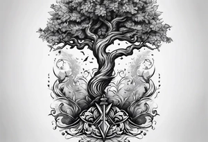 tree-like dagger tattoo idea