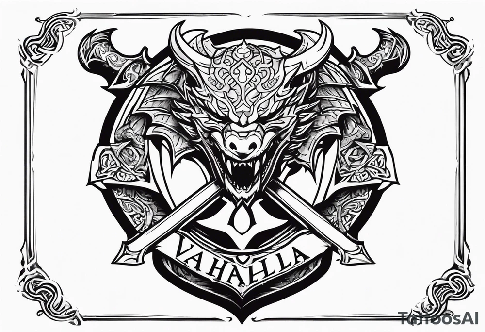 Valhalla sword shield dragon axe valkyrie tattoo idea