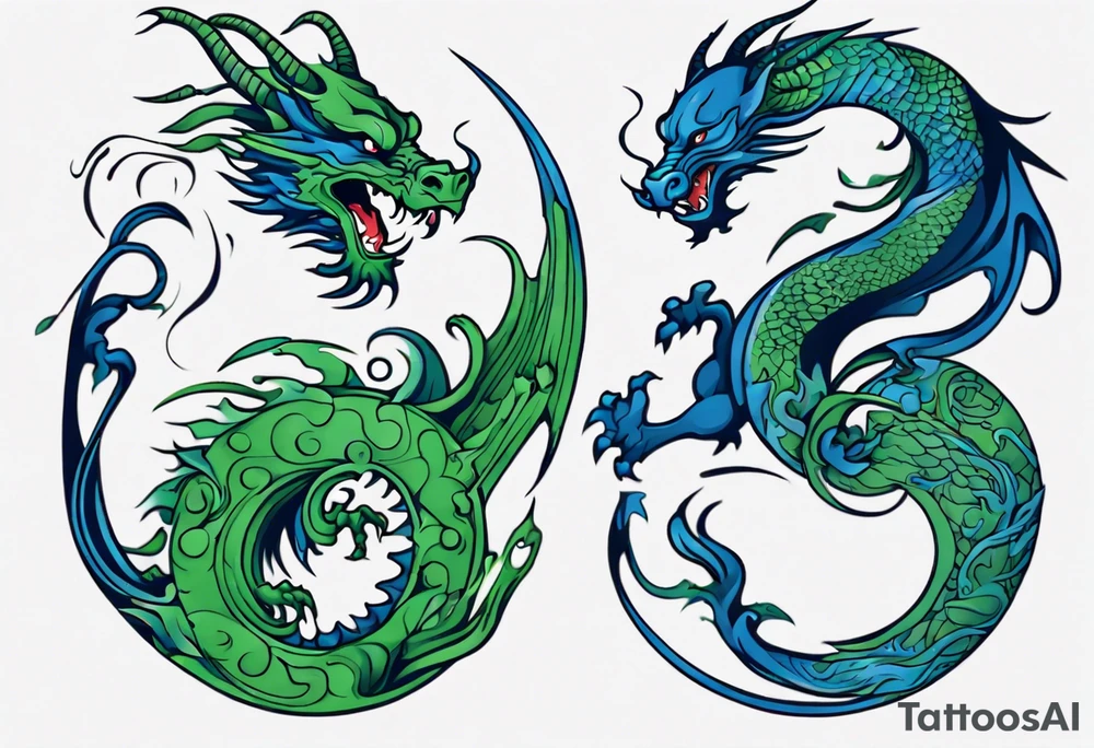 ying yang dragon blue & green tattoo idea
