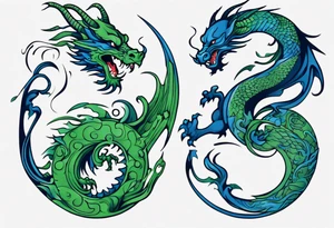 ying yang dragon blue & green tattoo idea