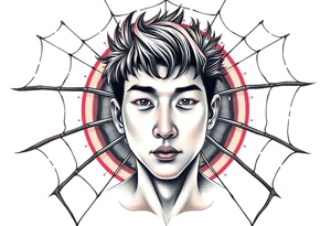 Handsome Asian young guy is behind spider web tattoo idea