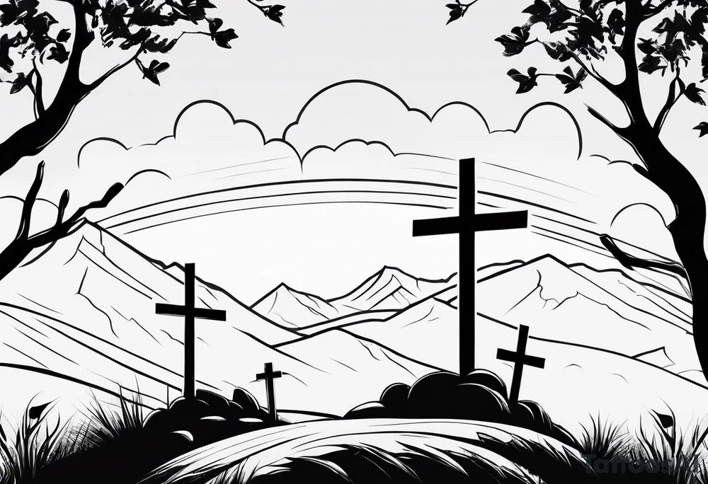 3 crosses on a hill facing east tattoo idea