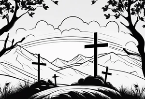 3 crosses on a hill facing east tattoo idea