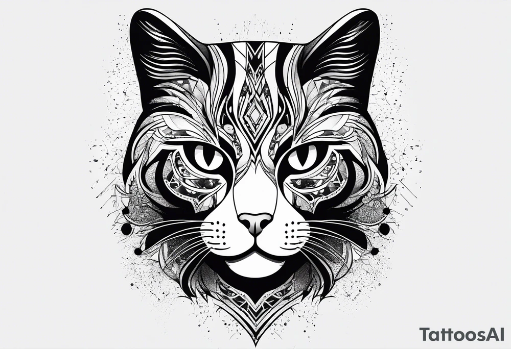 cat, abstract, geometric, lines, halftone, splatter, cat paw tattoo idea