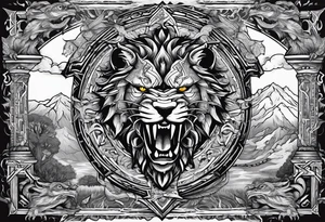 Valhalla sword shield  axe  dragon lion
Valknut  ruins lightnings tattoo idea
