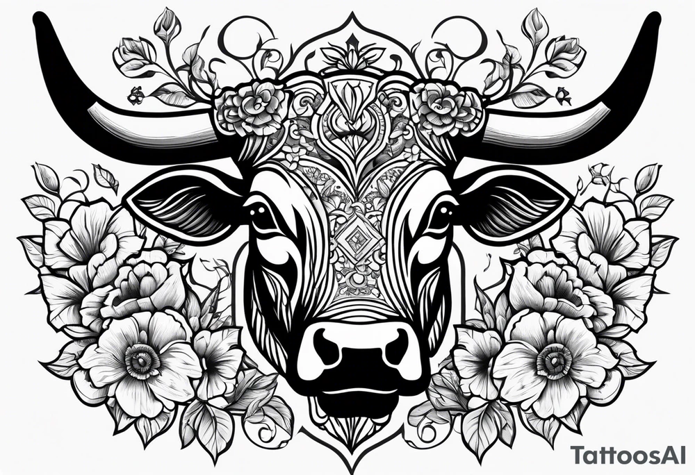 floral steer head with “well the devil can scrap but the lord has won” under it in cursive tattoo idea