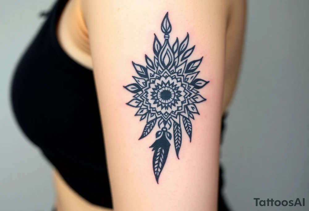 spiritual feather indian mandala shaman tattoo idea