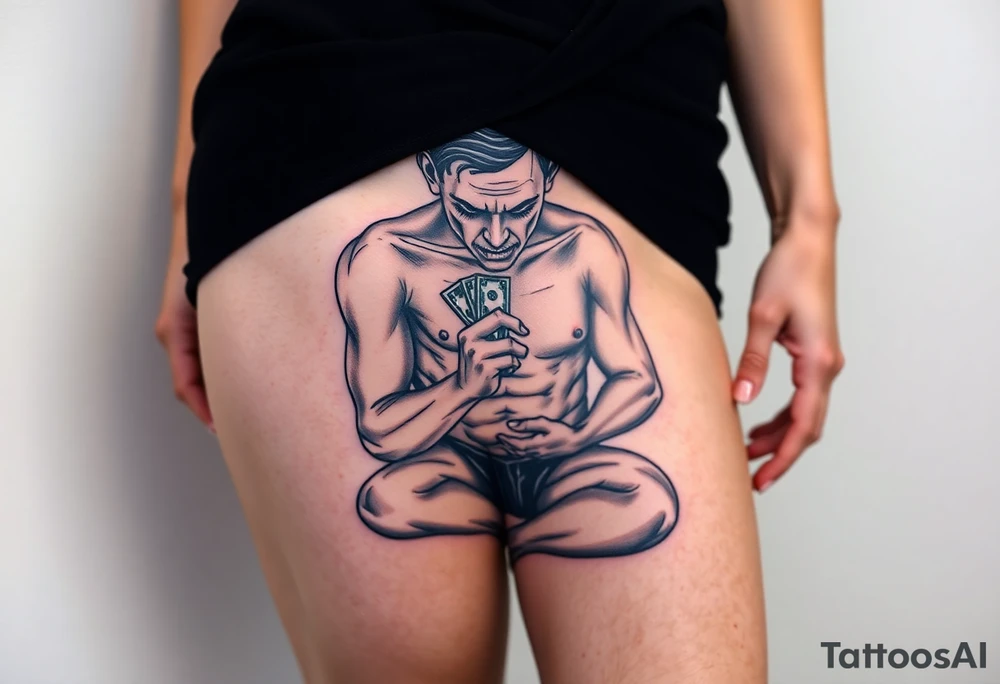 pathetic beta male with disgusting saggy body and limp dick on his knees offering money tattoo idea