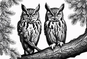 eastern screech owl on tree tattoo idea