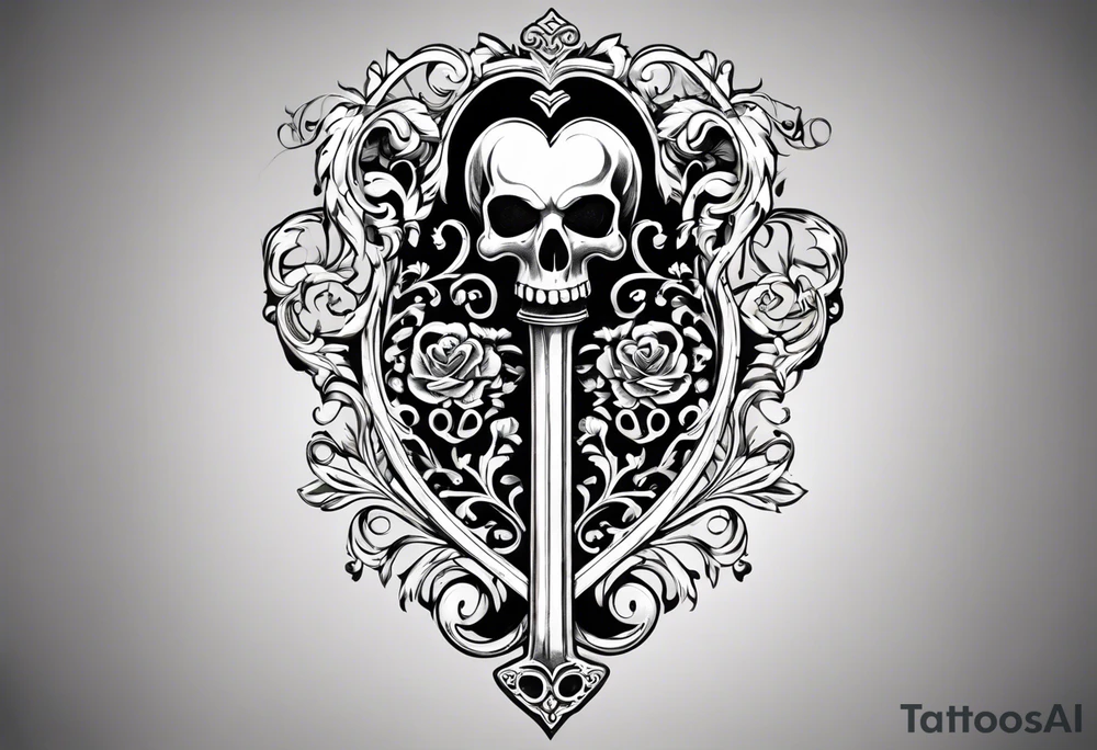 heart shaped skeleton key that looks antique made of metal. the year 2016 one the key. with antique scrolling and ornate details. this tattoo will go in the groin area or bikini line tattoo idea