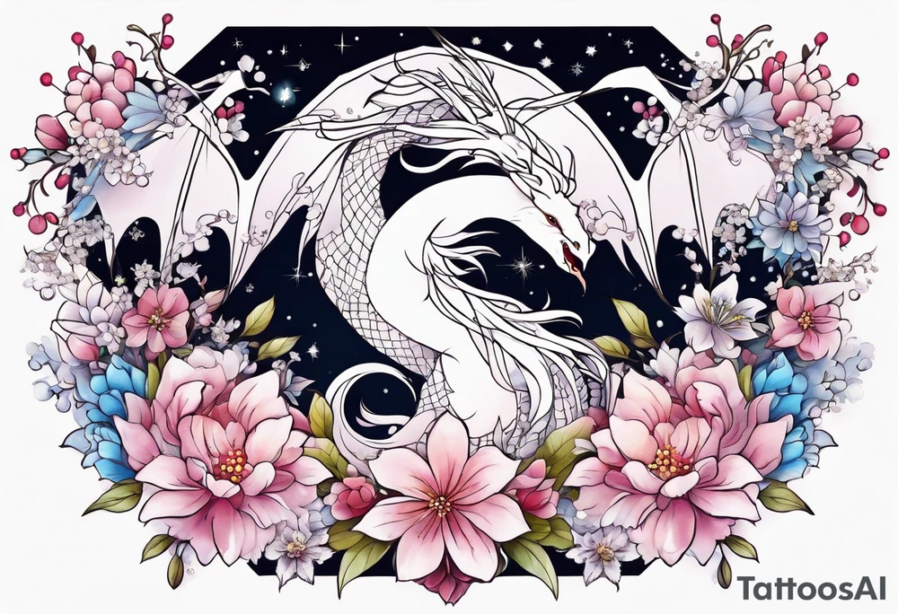 Constellation, wing , snow , cross , dragon female japan kawaii , flower tattoo idea
