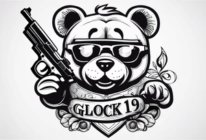 Teddy Baer wit red eyes and Glock 19 in his right hand tattoo idea