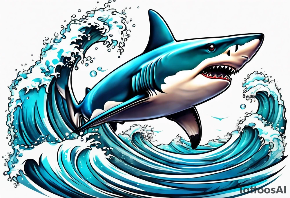Shark on water spashing frame tattoo idea