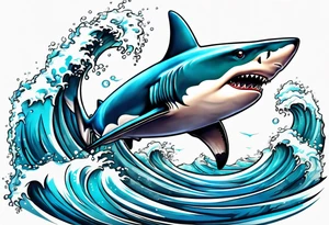 Shark on water spashing frame tattoo idea