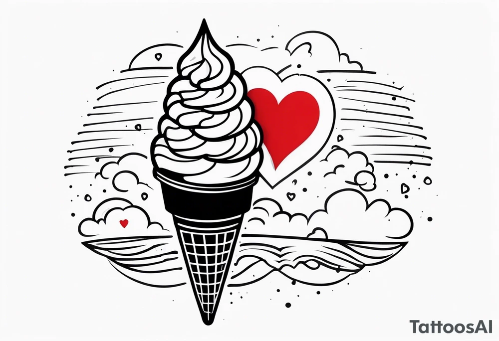 black and white ice cream cone with small red heart on it somewhere. tattoo idea