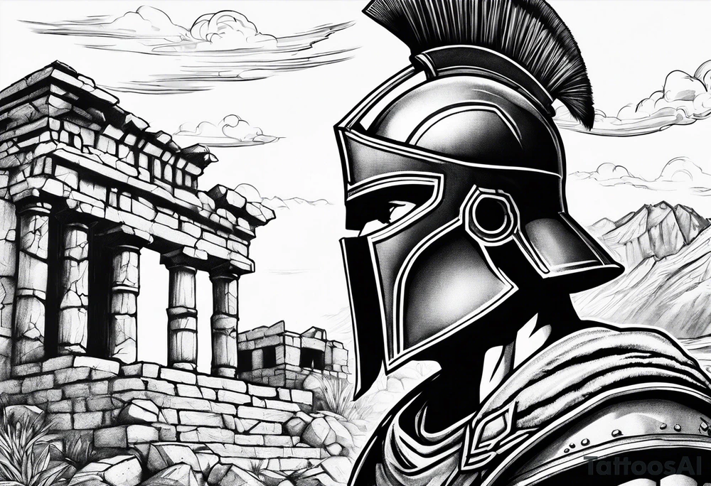Spartan solider with ruins in forground tattoo idea