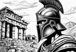 Spartan solider with ruins in forground tattoo idea