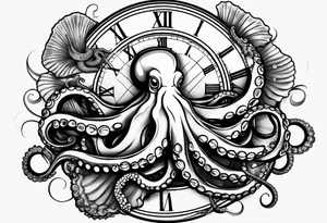 Octopus, pocket watch,seashells tattoo idea