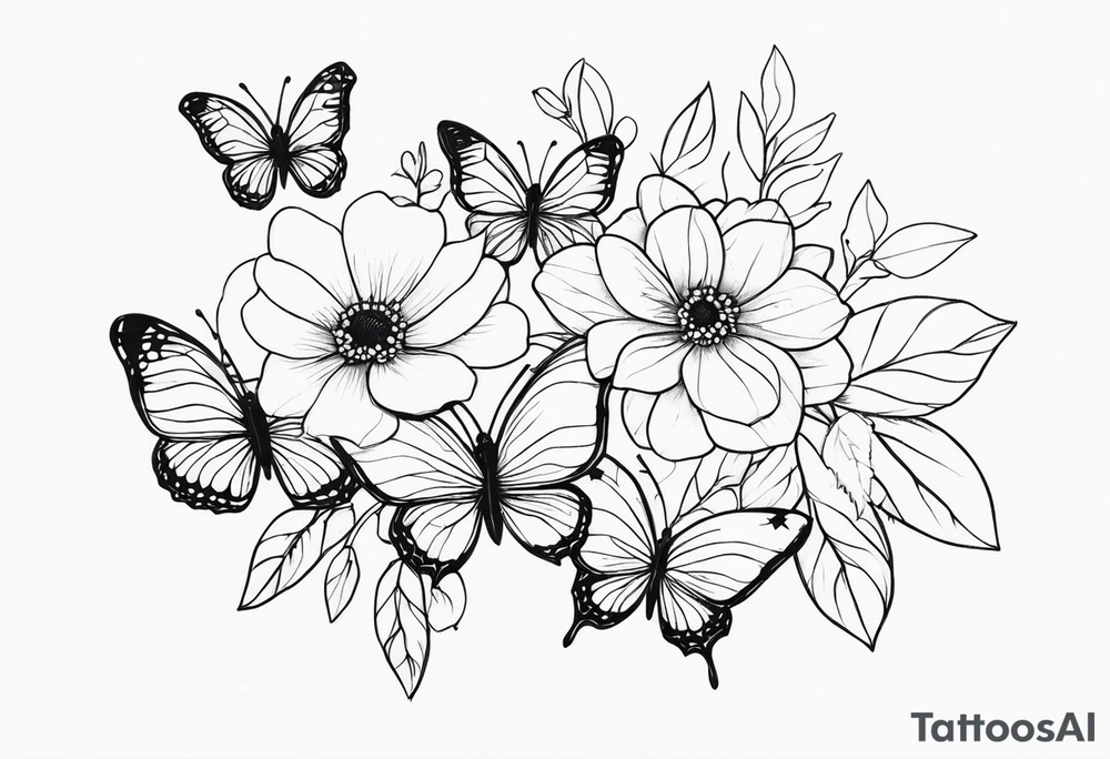 Pretty ,feminine flowers delicate small butterflys tattoo idea