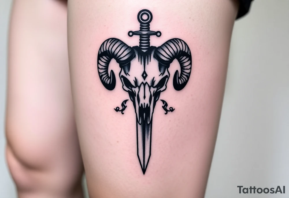 Ram skull with sword going down through the middle tattoo idea