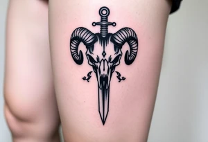 Ram skull with sword going down through the middle tattoo idea