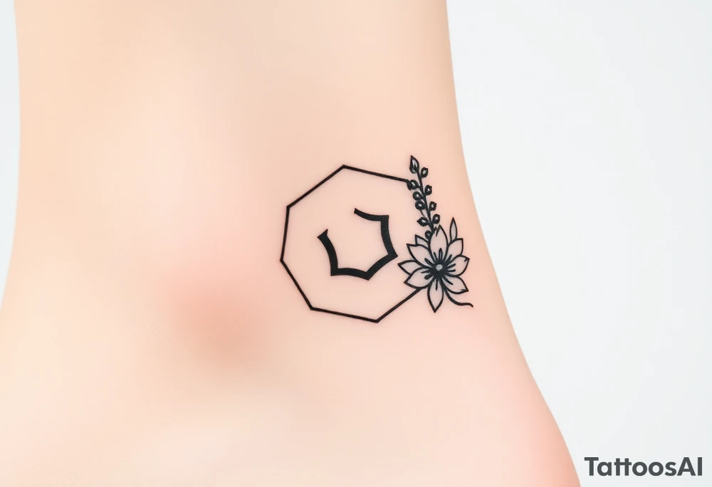 Hexagon Leo symbol larkspurs and water lilies tattoo idea