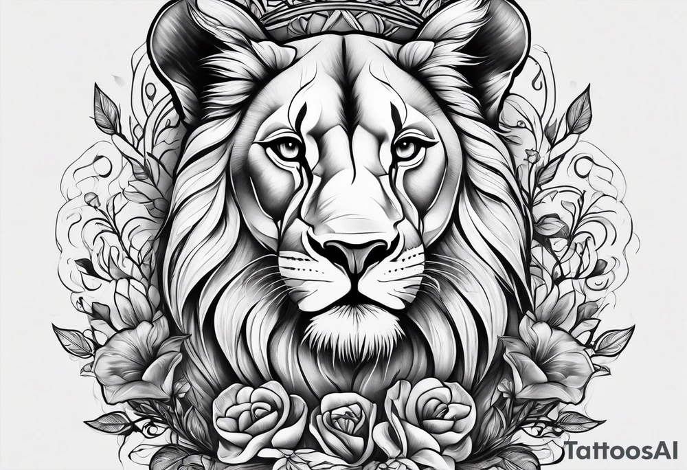 Lioness on her hind legs
protecting her two cubs tattoo idea