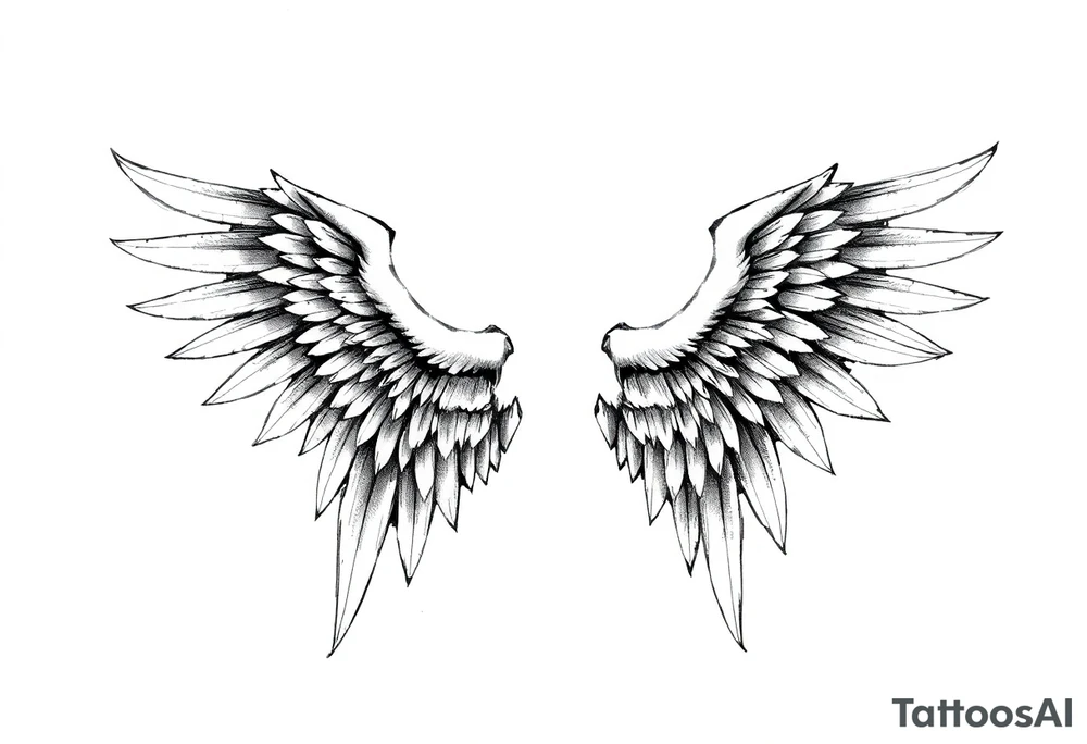 Realistic long angelwings on a back tattoo idea