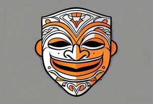 Laughing Mexican mask that is orange and black simplistic tattoo idea