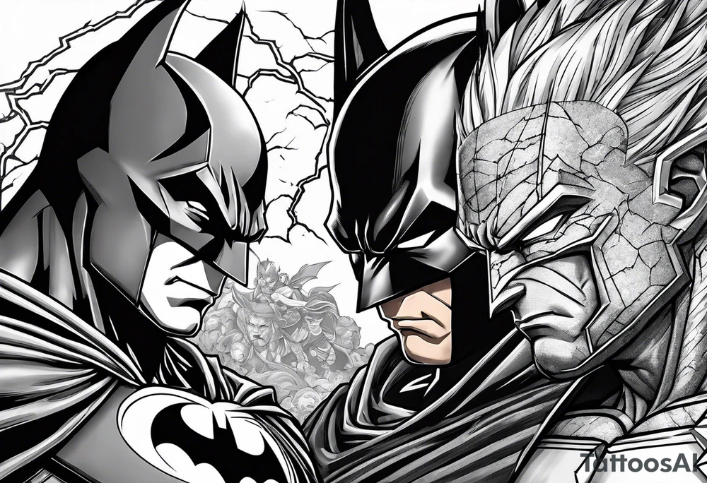 Batman and goku having a faceoff with lightning around it tattoo idea