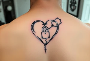 A small broken heart with a chain with a lock going across it trying to heal tattoo idea